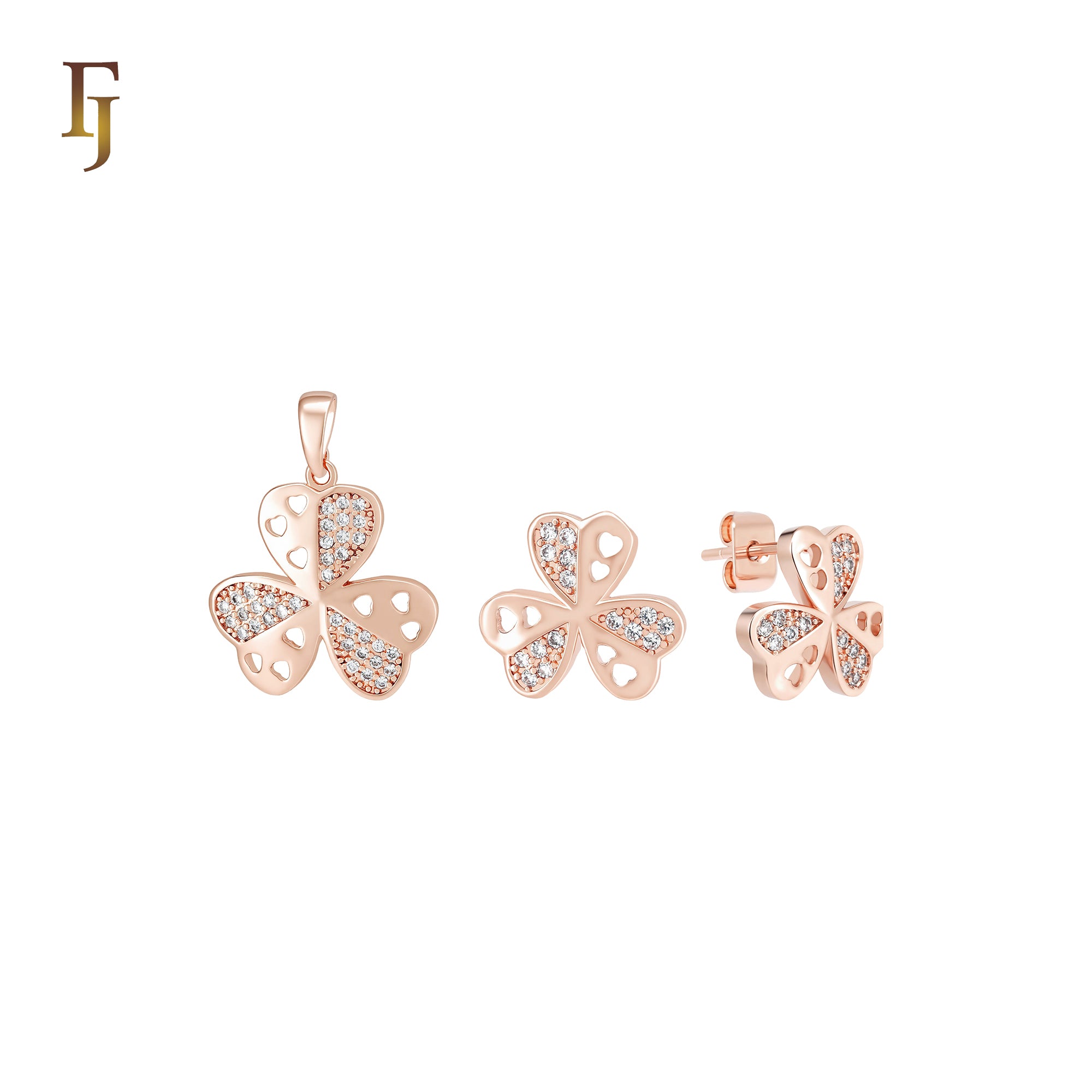 Heart in heart cluster white CZs set plated in 14K Gold, Rose Gold