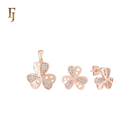 Heart in heart cluster white CZs set plated in 14K Gold, Rose Gold
