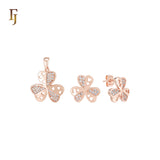 Heart in heart cluster white CZs set plated in 14K Gold, Rose Gold