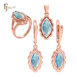Maquise-förmiges Schmuckset mit roten CZ-Ringen und Anhängern