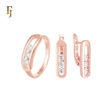 Paperclip triple white CZs Rose Gold Jewelry Set with Rings