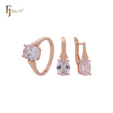 Conjunto de joias de ouro rosa com zircônia cúbica oval e quatro garras com anéis