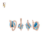 🔥 Double Ribbons clawed elegant Solitaire Colorful CZ Rose Gold Jewelry Set with Rings and Pendant