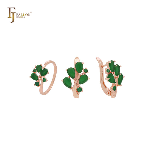 Branches blooming cluster blue CZs Rose Gold Jewelry Set with Rings