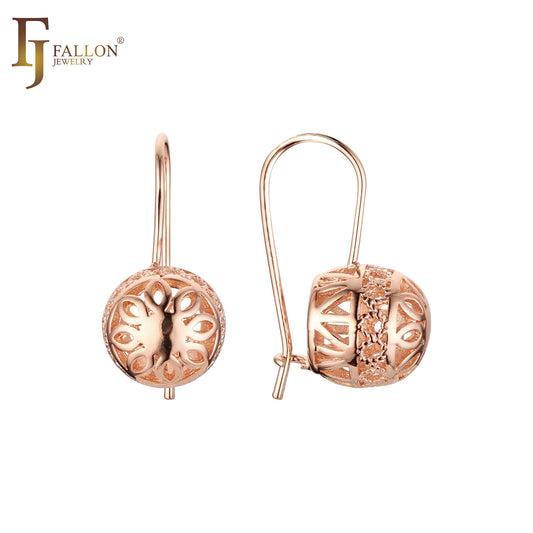 Brincos de contas de flores com gancho de lanterna em ouro rosa