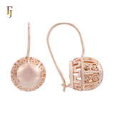 Rose Gold Wire Hook Earrings – Vintage Dome Drop with Filigree Openwork | Ornate Non-Tarnish Jewelry by FJ