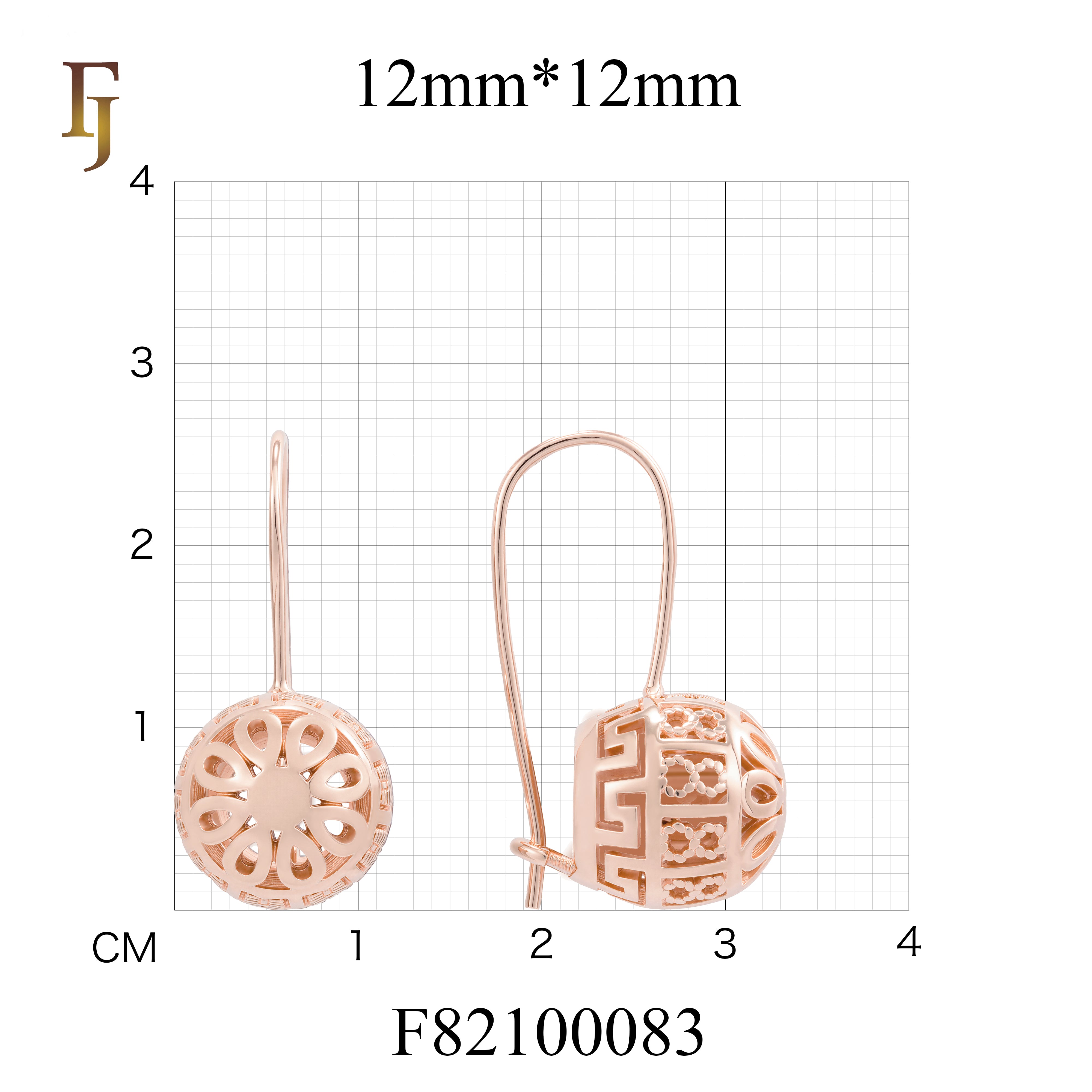 Rose Gold Wire Hook Earrings – Dome Cutout Floral & Greek Key Pattern | Retro Filigree Non-Tarnish Jewelry by FJ