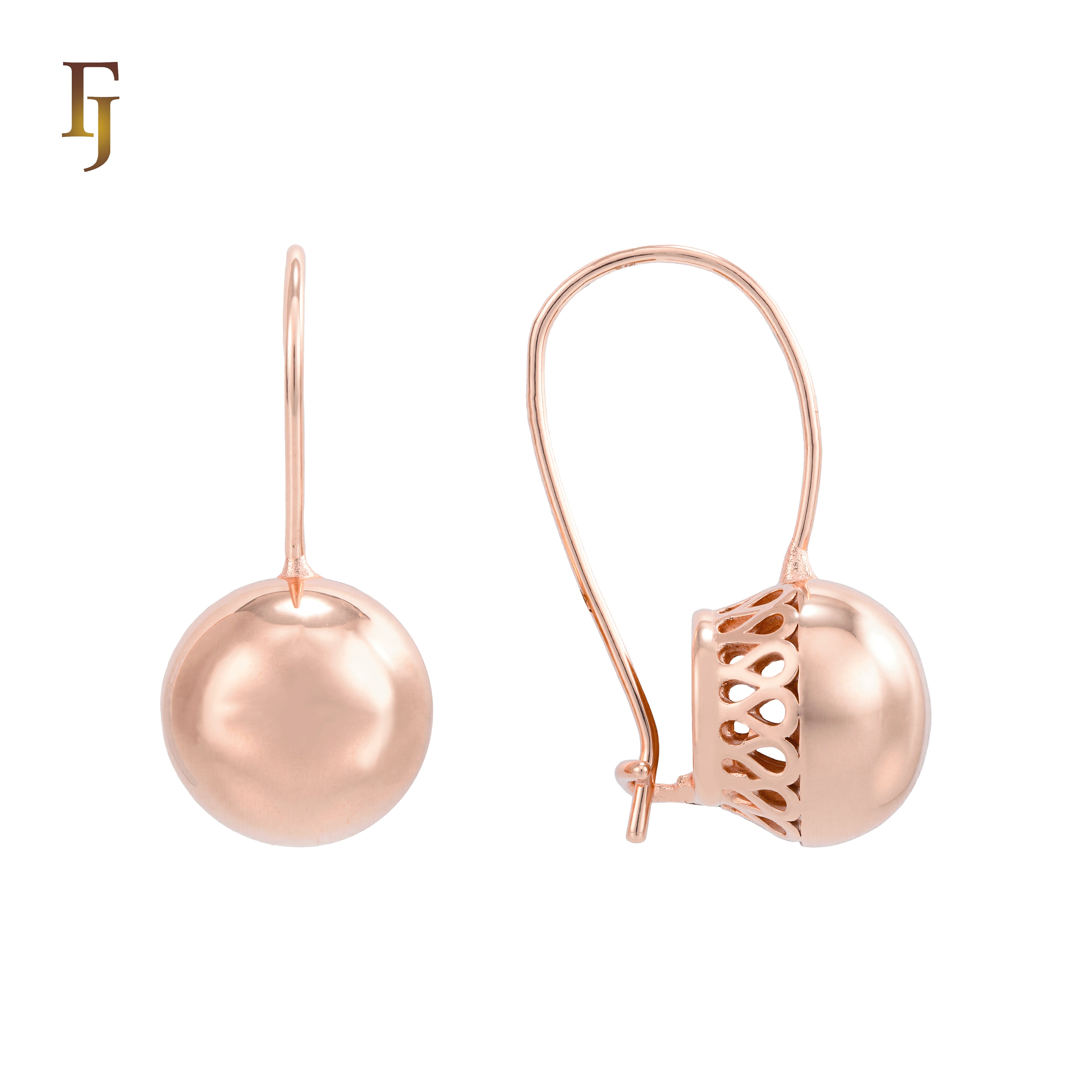 White Gold Wire Hook Earrings – Polished Dome Drop with Openwork Back Elegant Non-Tarnish Jewelry by FJ