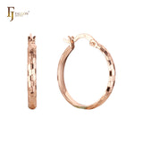 Brincos de argola retangular texturizados em ouro 14K bicolor, ouro rosa