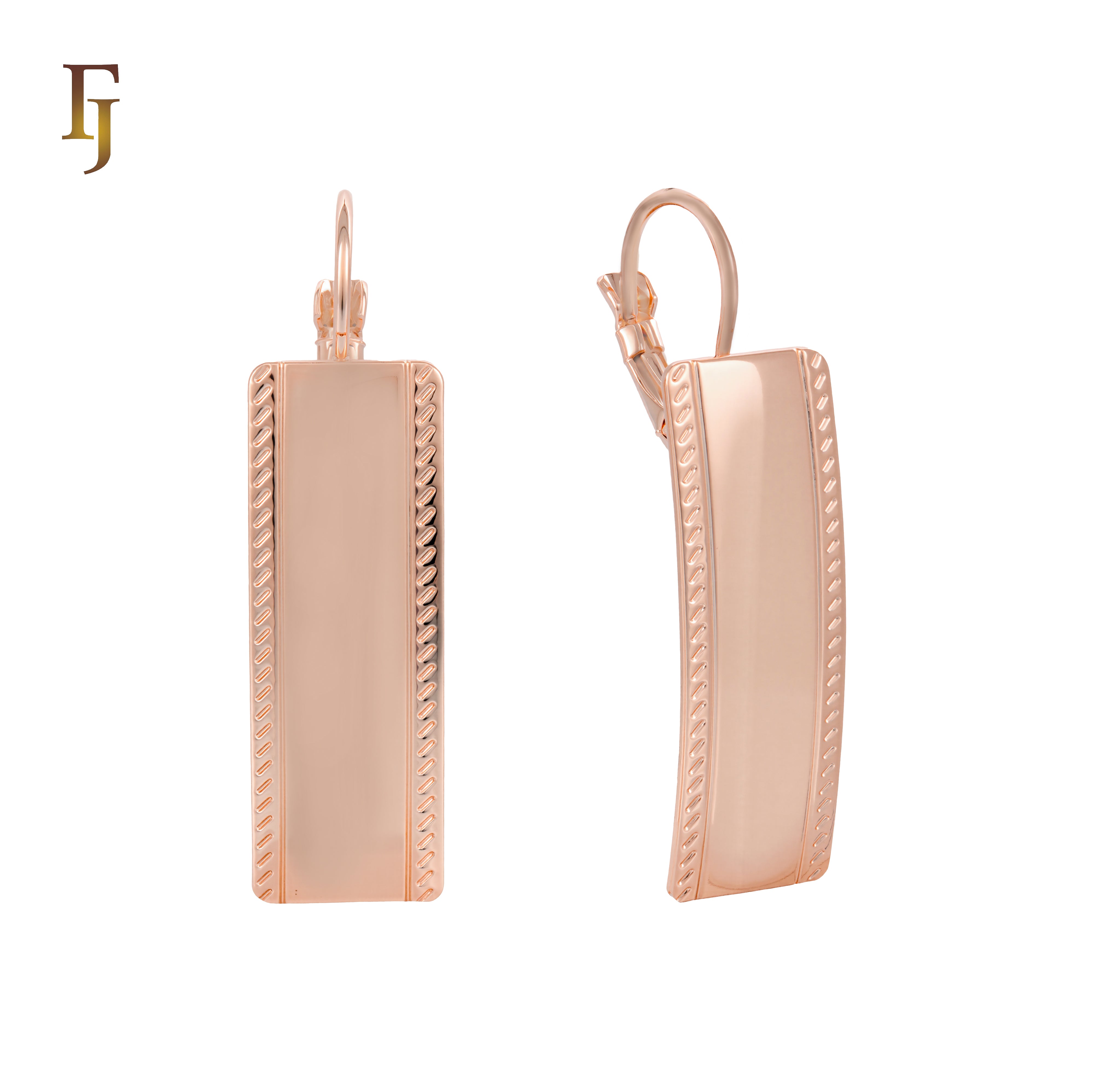 Gold Wire Hook Earrings – Long Rectangle Drop with Etched Edge | Minimalist Polished Statement by FJ