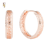 Greek Key Pattern Hoop Earrings in 18K Gold Plated Brass | Geometric Huggie Earrings for Women | FJ Fallon Jewelry