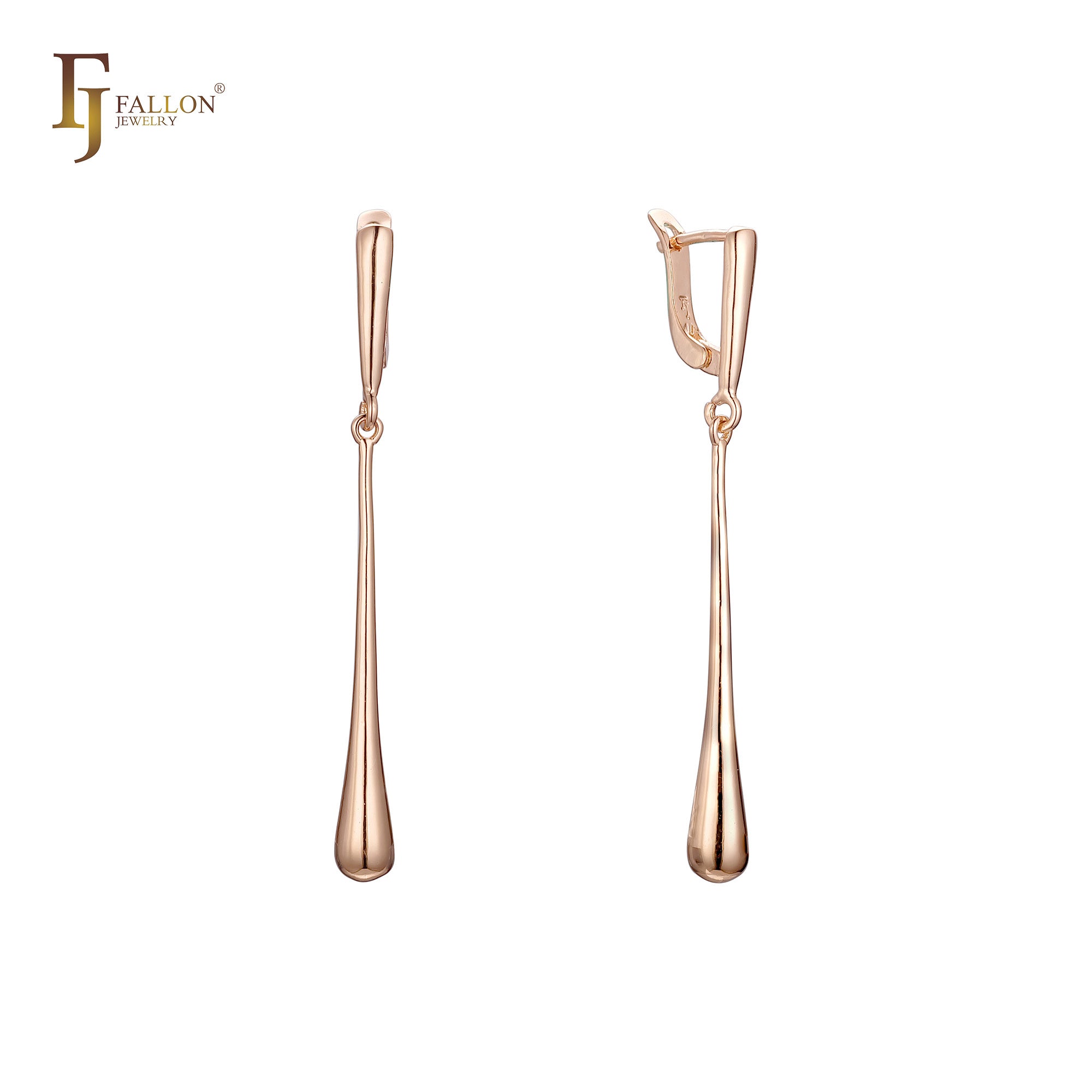 Long teardrop drop earrings in 14K Gold, Rose Gold plating colors