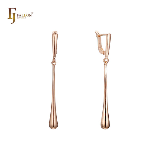 Long teardrop drop earrings in 14K Gold, Rose Gold plating colors