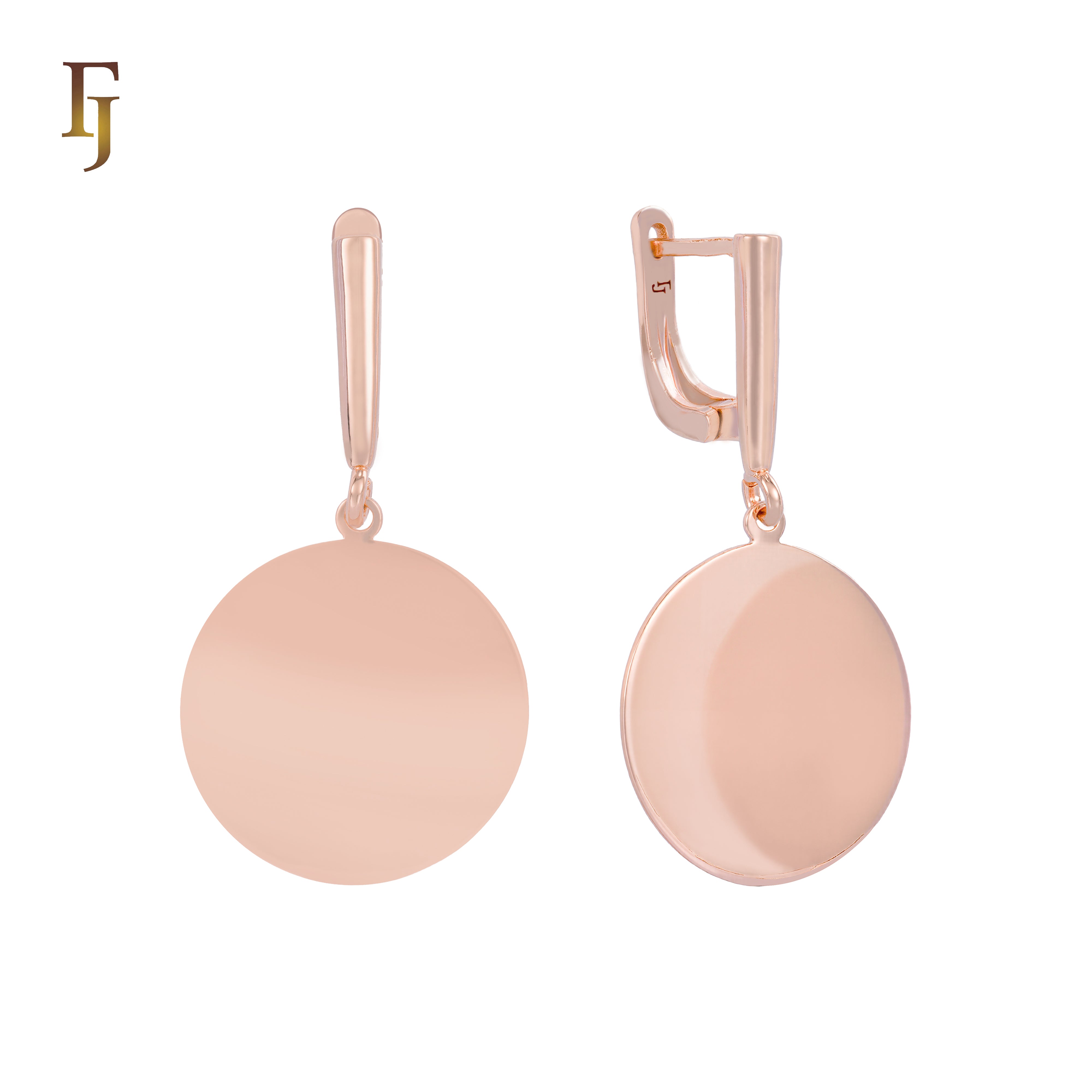 Rose Gold-Plated Russian Lock Earrings with Minimalist Polished Disc Drop – FJ Jewelry
