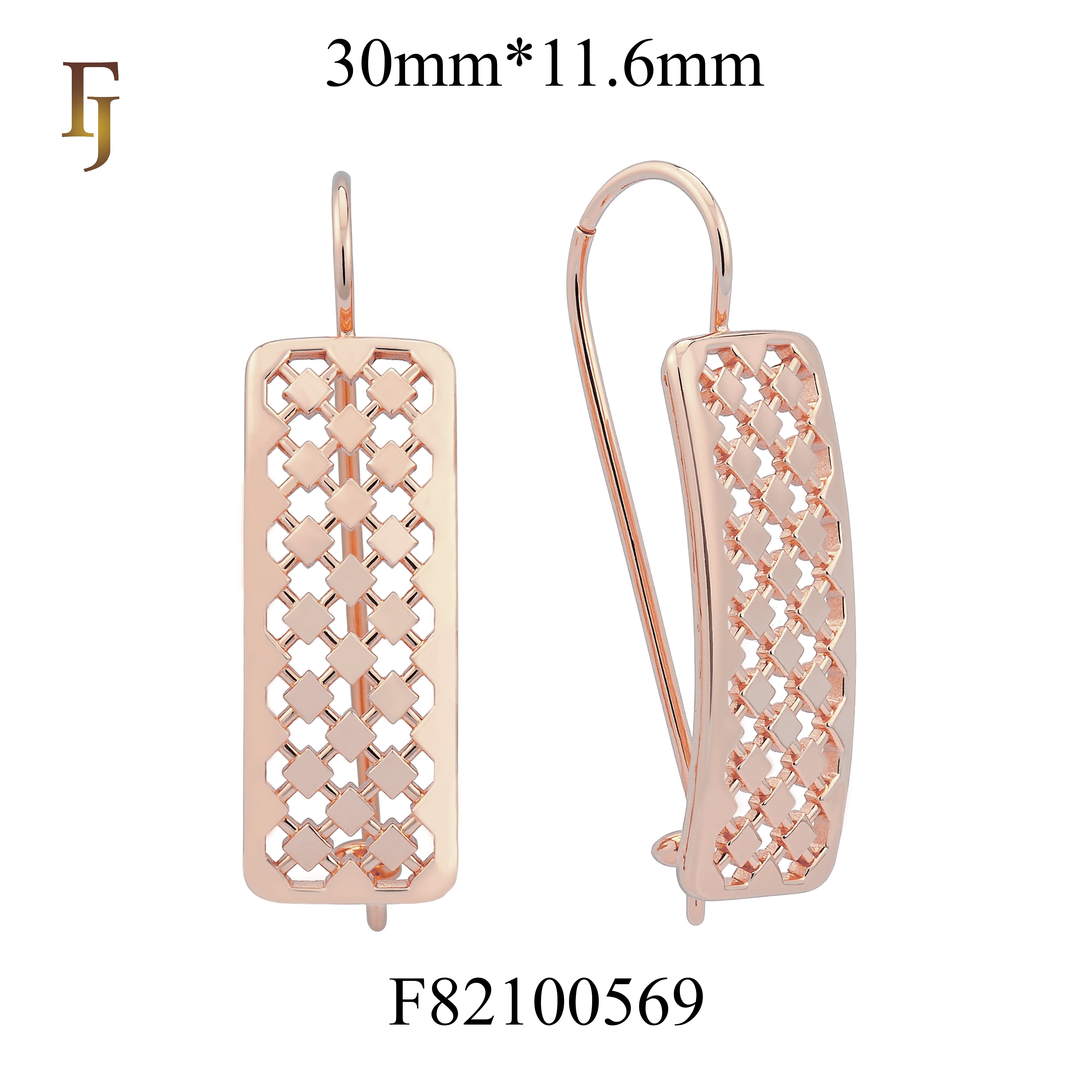 Rose Gold Wire Hook Earrings – Geometric Cutout Rectangle Design | Lightweight Fashion Jewelry by FJ