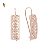 Rose Gold Wire Hook Earrings – Geometric Cutout Rectangle Design | Lightweight Fashion Jewelry by FJ
