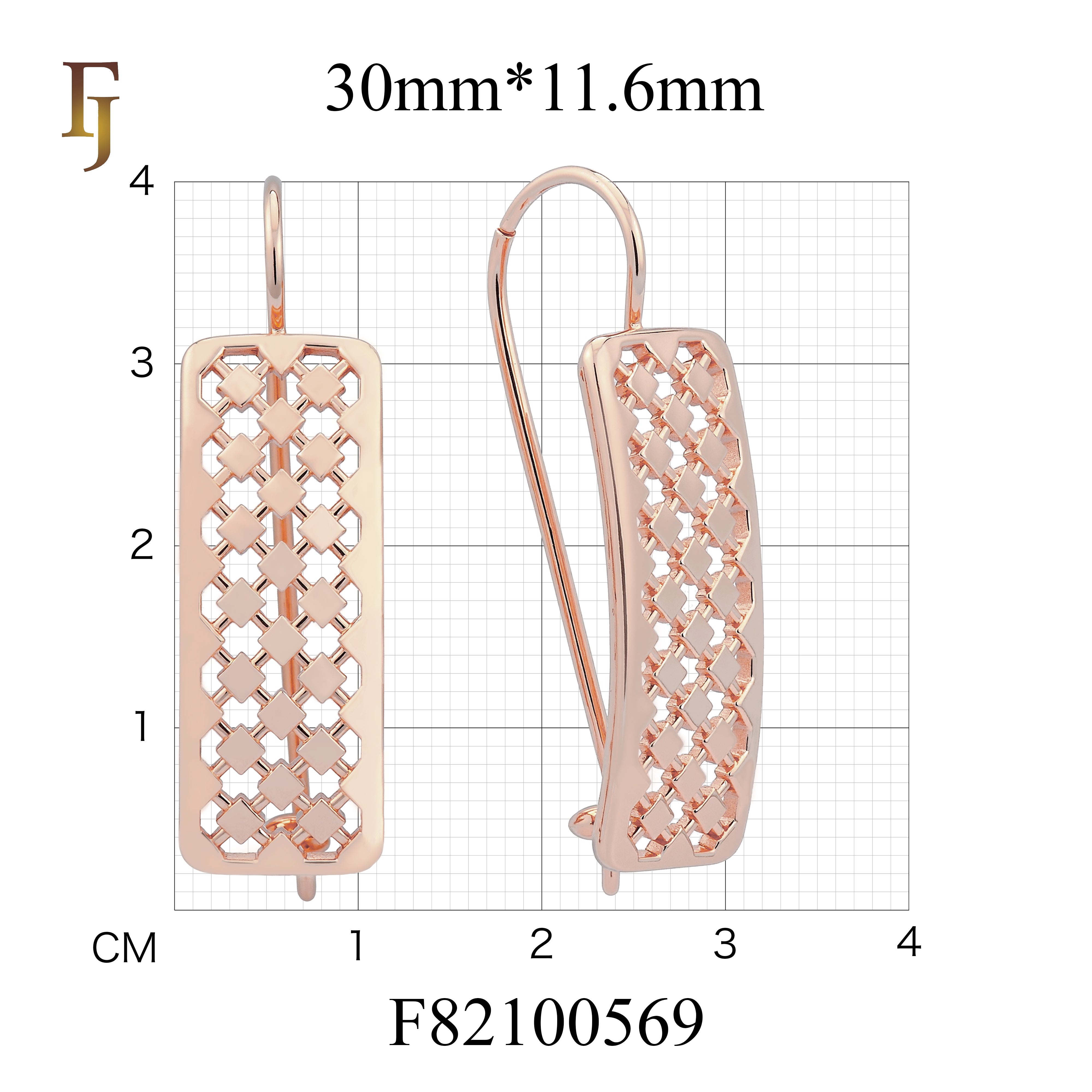 Rose Gold Wire Hook Earrings – Geometric Cutout Rectangle Design | Lightweight Fashion Jewelry by FJ