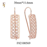 Rose Gold Wire Hook Earrings – Geometric Cutout Rectangle Design | Lightweight Fashion Jewelry by FJ
