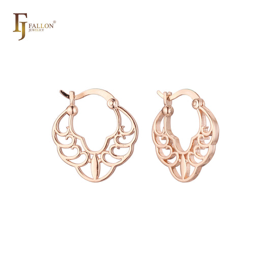 Filigree of waves bracket Rose Gold Hoop Earrings