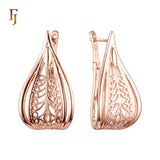 Teardrop Russian Lock Earrings in Gold with Filigree Lace Pattern – Elegant Lightweight Jewelry for Women