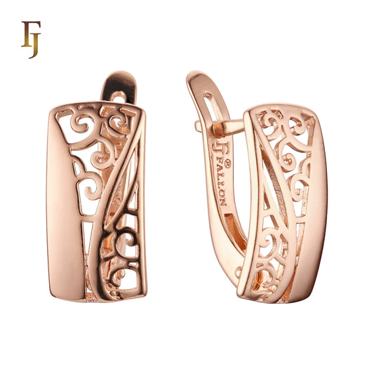 Filigree Pattern Russian Lock Earrings – Rose Gold-Plated Elegant Design – FJ Jewelry