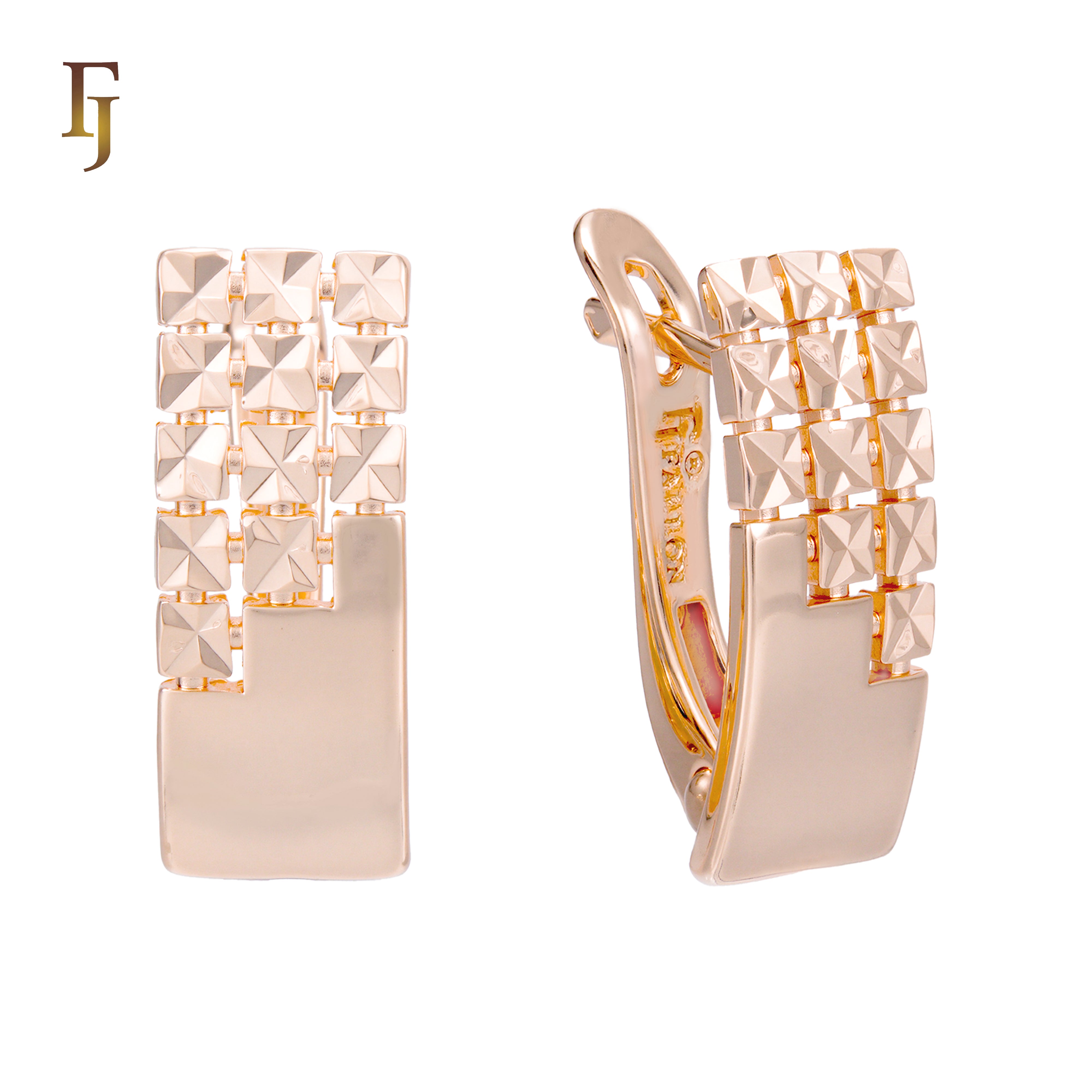 Geometric Russian Lock Earrings in Gold-Plated Finish – Modern Architectural Style – FJ Jewelry