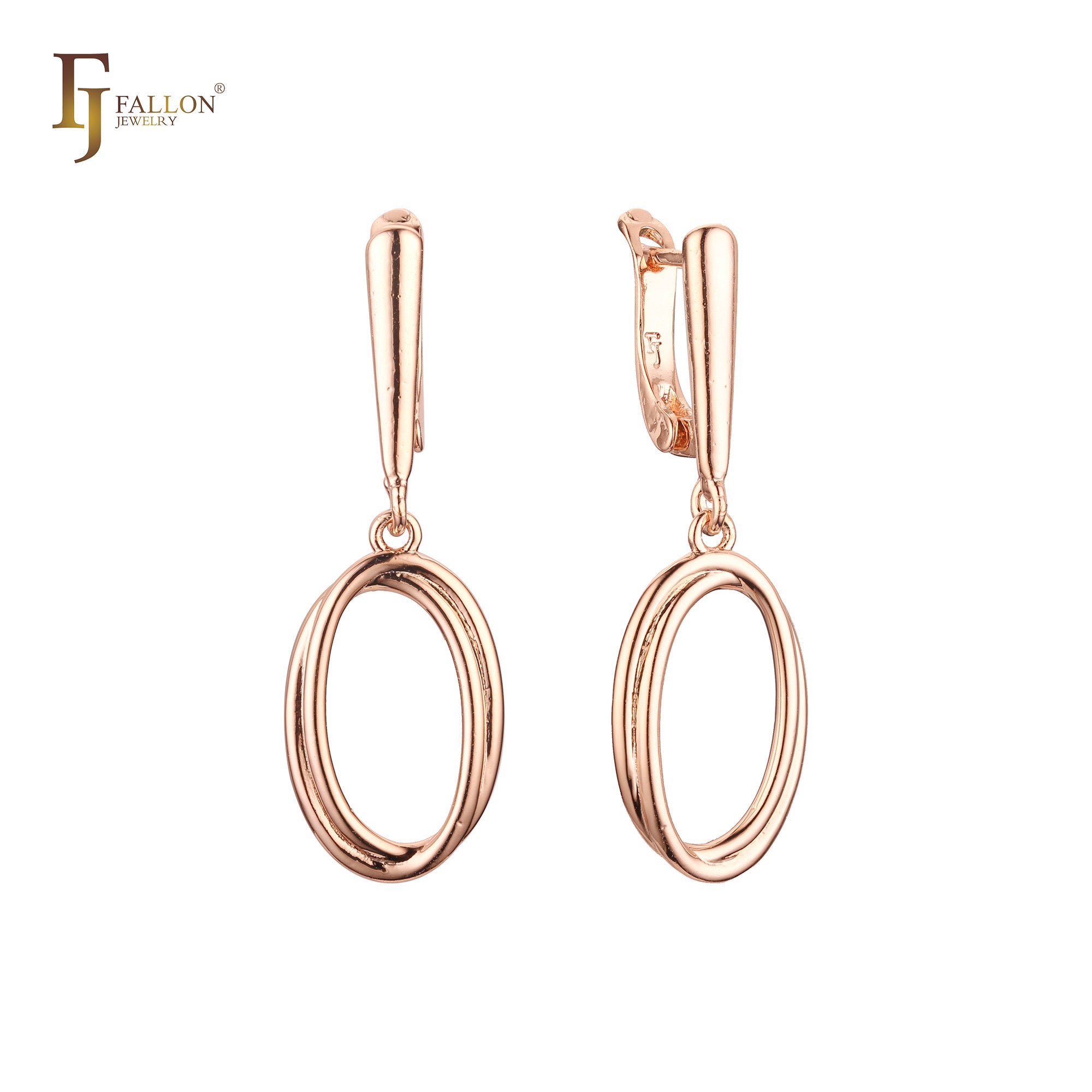Oval double wire drop Russian Lock Rose Gold Earrings