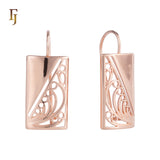 Filigree Rectangle Wire Hook Earrings – Gold-Plated Lightweight Dangle Design – FJ Jewelry