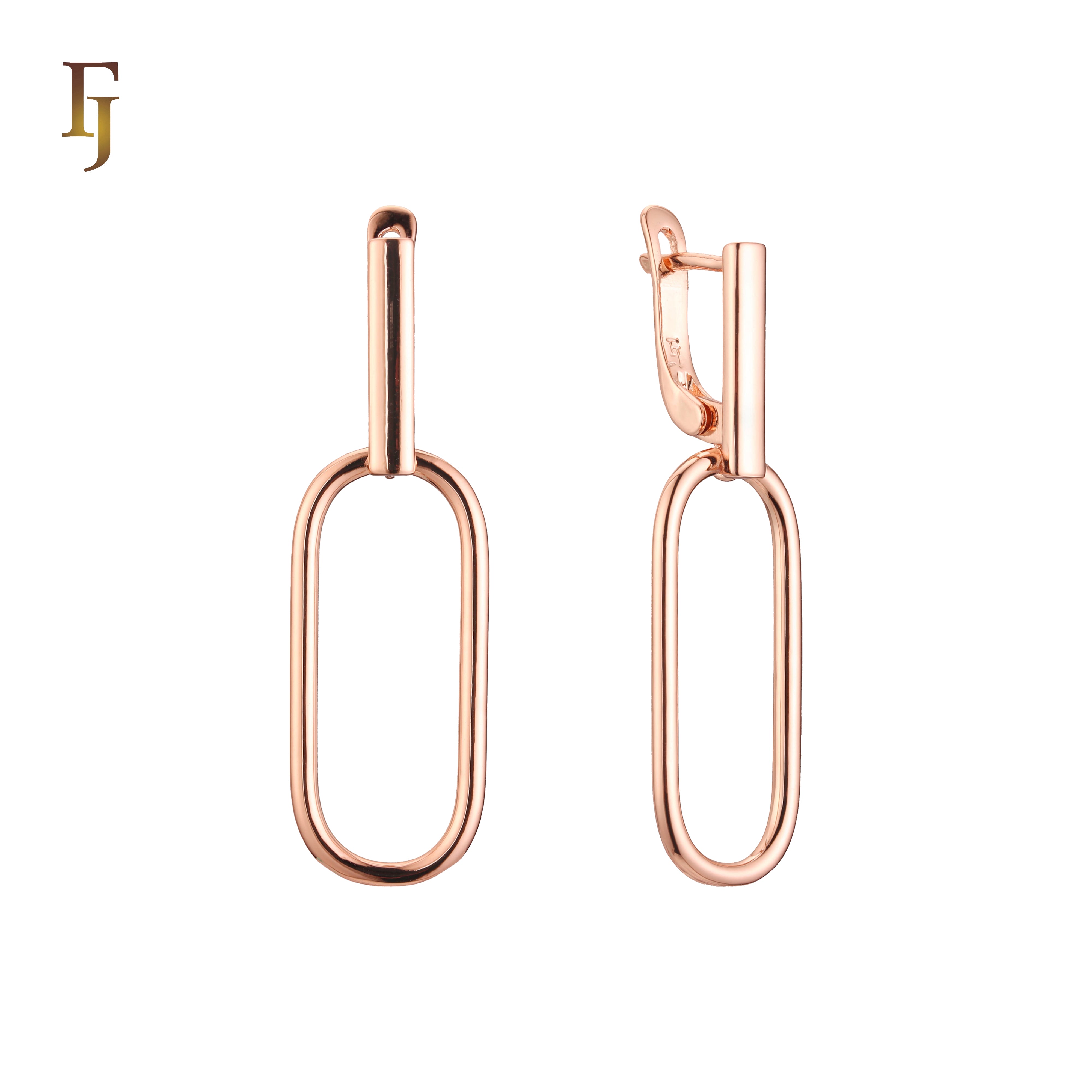 Geometric Link Russian Lock Earrings – Gold-Plated Minimalist Dangle Style – FJ Jewelry