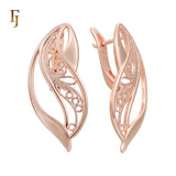 Gold Plated Russian Lock Earrings – Leaf Shape Filigree Drop Design | Non-Tarnish Elegant Jewelry by FJ