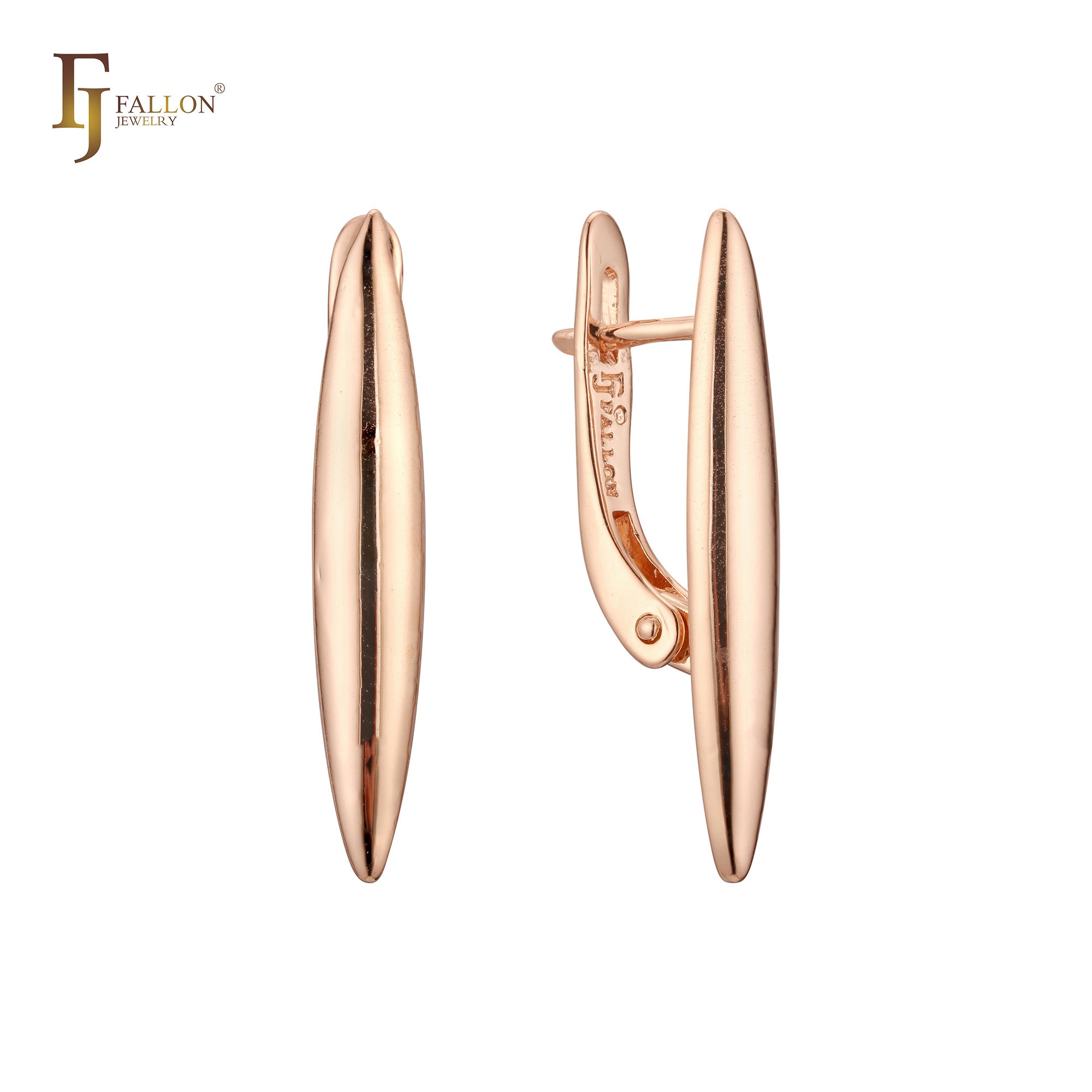 Tall Marquise rounded bead Russian Lock Rose Gold Earrings