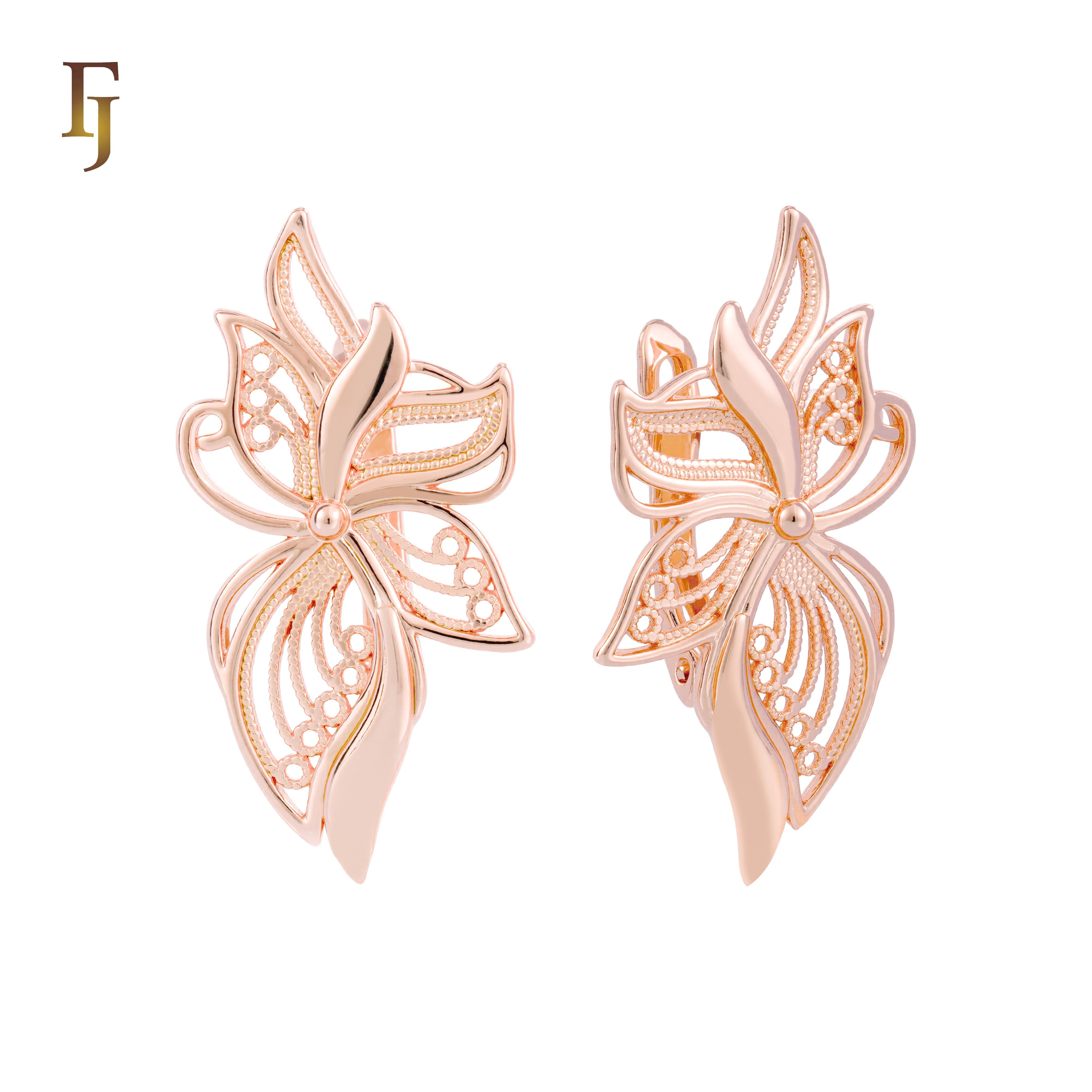 Orchid-Inspired Russian Lock Earrings in Gold Finish – Elegant Floral Drop Earrings – FJ Jewelry
