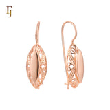 Filigree Marquise Wire Hook Earrings – Gold-Plated Oval Leaf Design – Lightweight Retro Jewelry