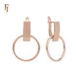 Gold Russian Lock Earrings – Geometric Minimalist Rectangle & Circle Drop | Sleek Non-Tarnish Jewelry by FJ