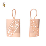 Rectangular Filigree Wire Hook Earrings – Gold-Plated Long Drop Earrings – Vintage Hollow Carved Design