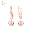 Tall Leave on a drop bead Russian Lock Rose Gold Earrings