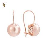 Gold Wire Hook Earrings – Polished Dome Drop with Geometric Filigree Back | Timeless Lightweight Jewelry by FJ