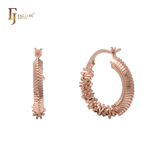 Brincos de argola com esqueleto irregular e pontiagudo em ouro 14K, ouro rosa e ouro branco