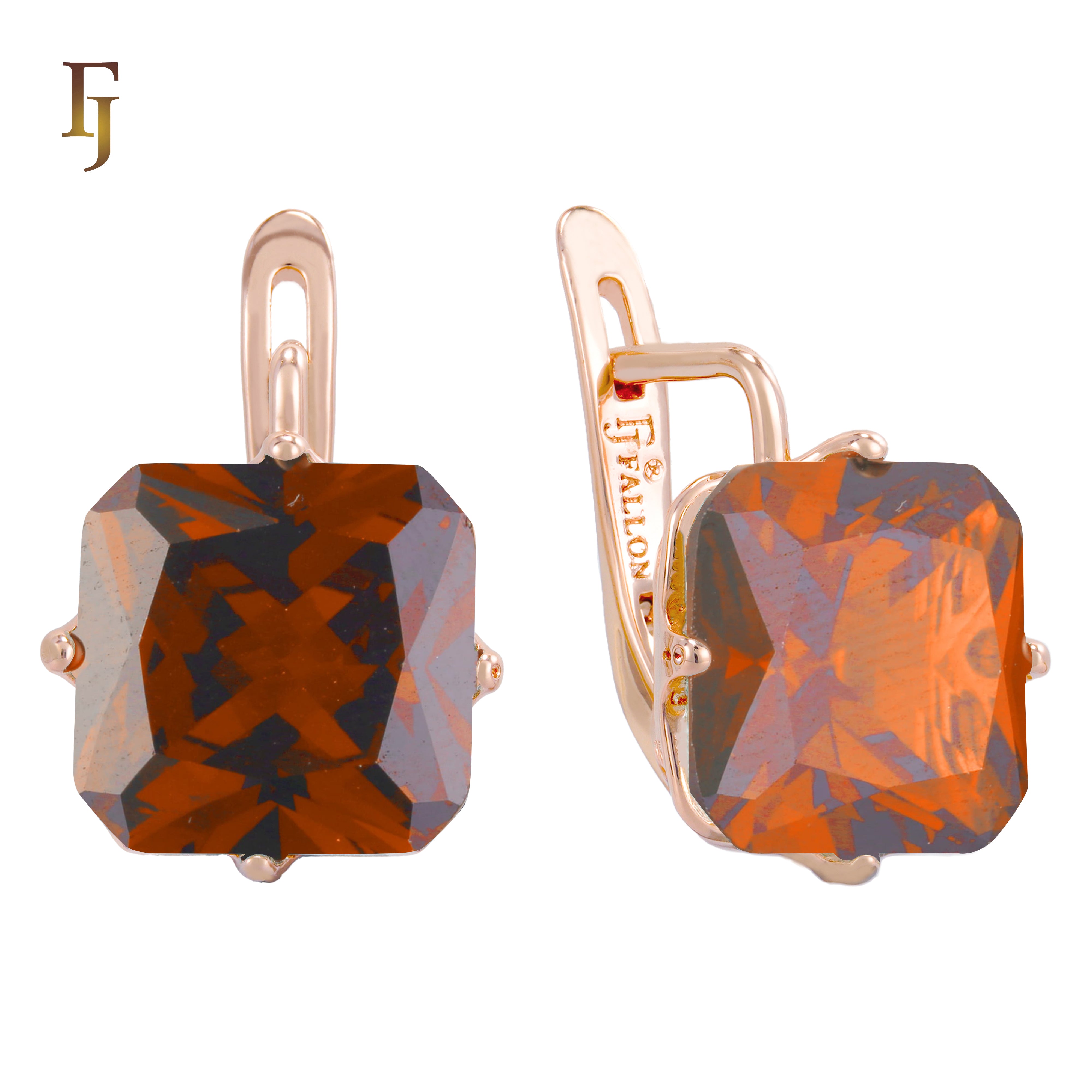 🔥 Gold Plated Russian Lock Earrings with Blue Princess-Cut Stone for Elegant Occasions