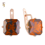 🔥 Gold Plated Russian Lock Earrings with Blue Princess-Cut Stone for Elegant Occasions