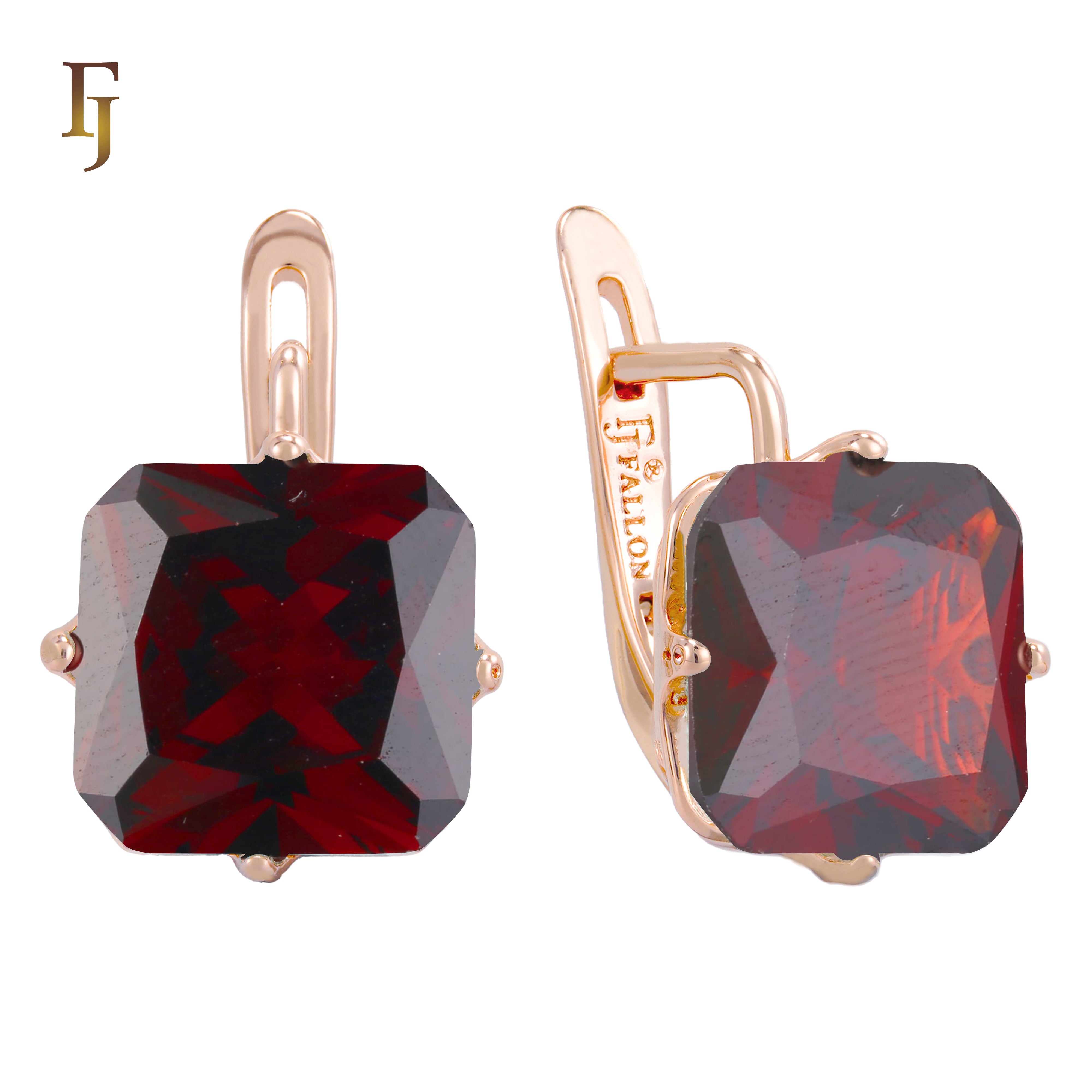 🔥 Gold Plated Russian Lock Earrings with Blue Princess-Cut Stone for Elegant Occasions