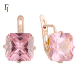 🔥 Gold Plated Russian Lock Earrings with Blue Princess-Cut Stone for Elegant Occasions