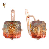 🔥 Gold Plated Russian Lock Earrings with Blue Princess-Cut Stone for Elegant Occasions