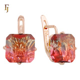 🔥 Gold Plated Russian Lock Earrings with Blue Princess-Cut Stone for Elegant Occasions
