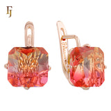 🔥 Gold Plated Russian Lock Earrings with Blue Princess-Cut Stone for Elegant Occasions