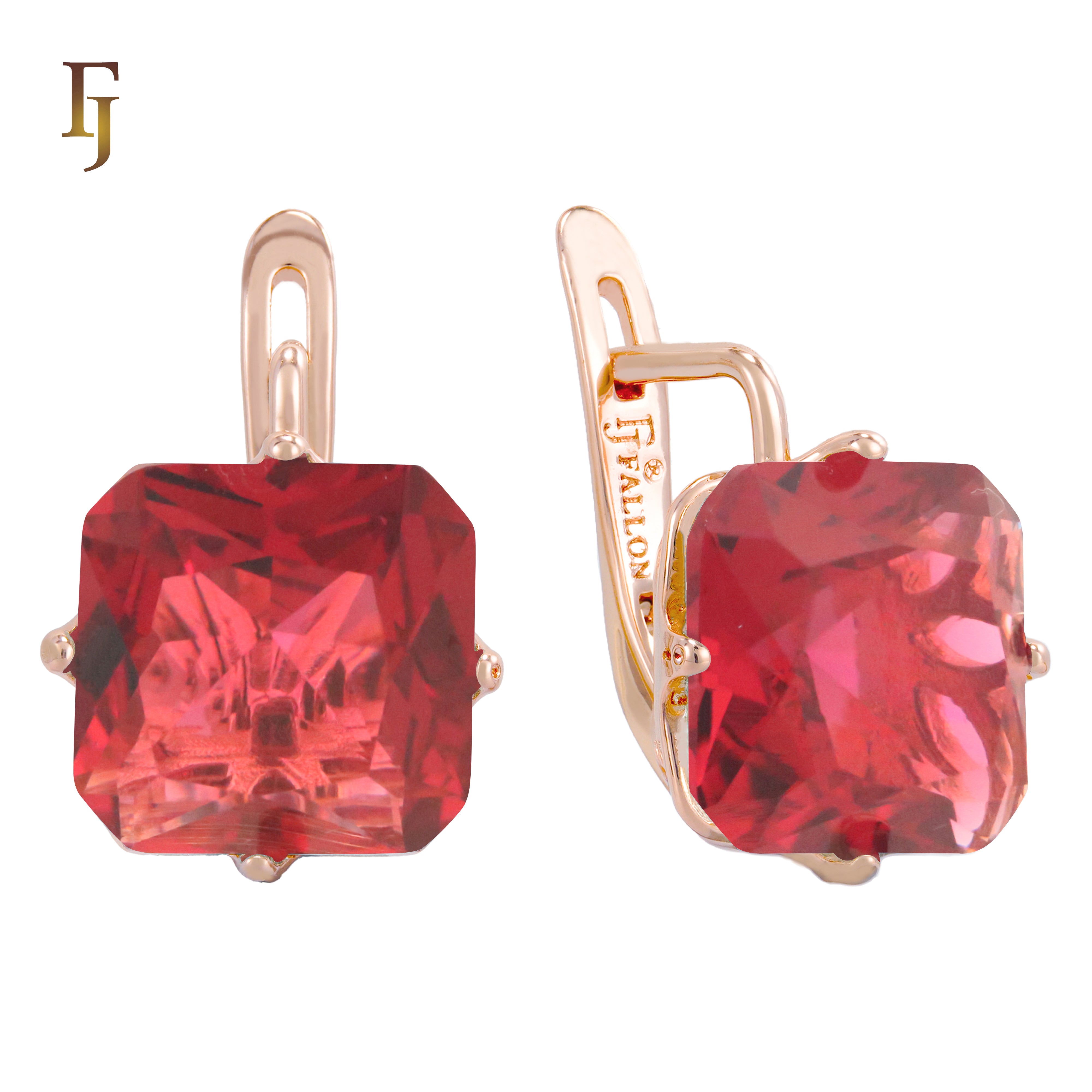 🔥 Gold Plated Russian Lock Earrings with Blue Princess-Cut Stone for Elegant Occasions