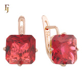 🔥 Gold Plated Russian Lock Earrings with Blue Princess-Cut Stone for Elegant Occasions