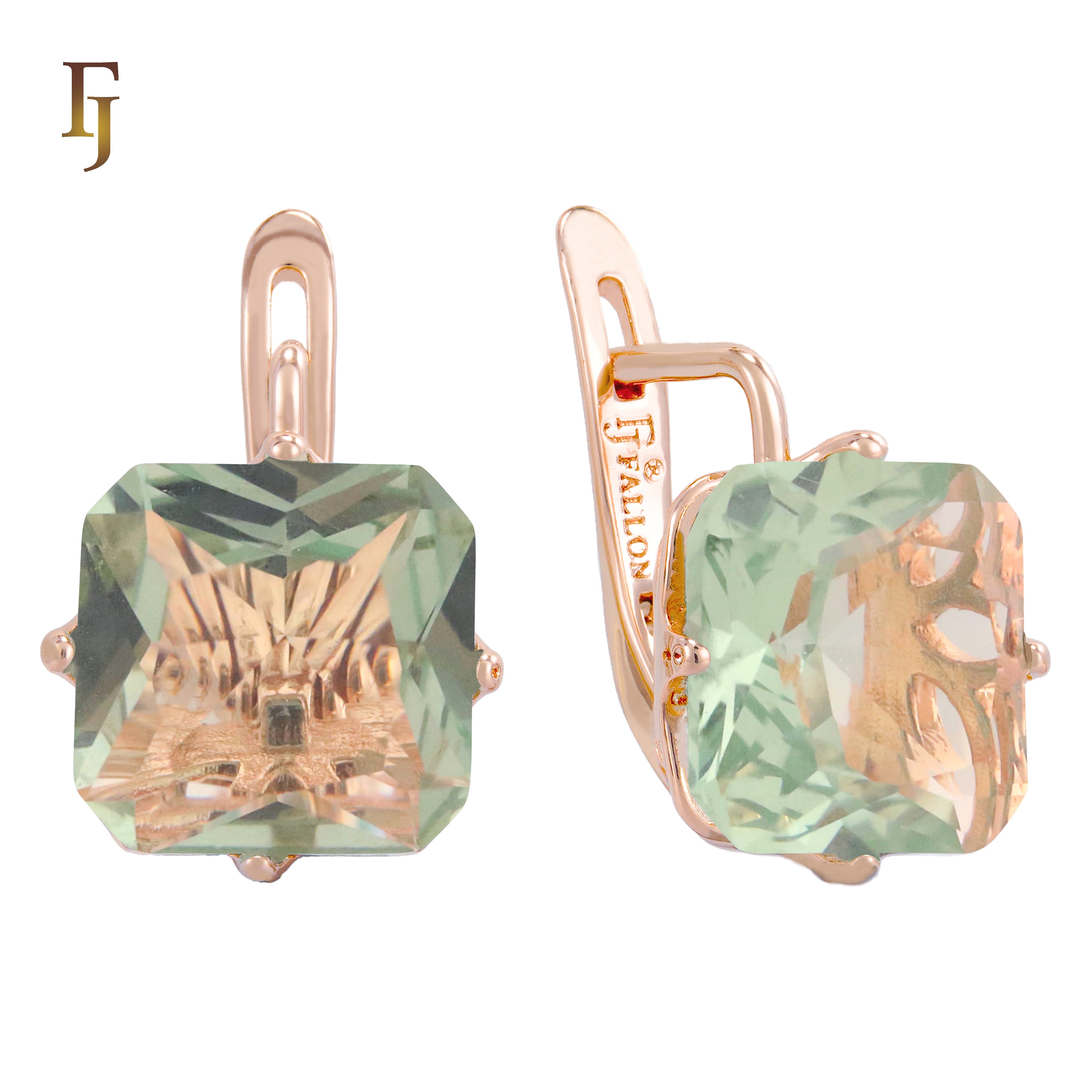 🔥 Gold Plated Russian Lock Earrings with Blue Princess-Cut Stone for Elegant Occasions
