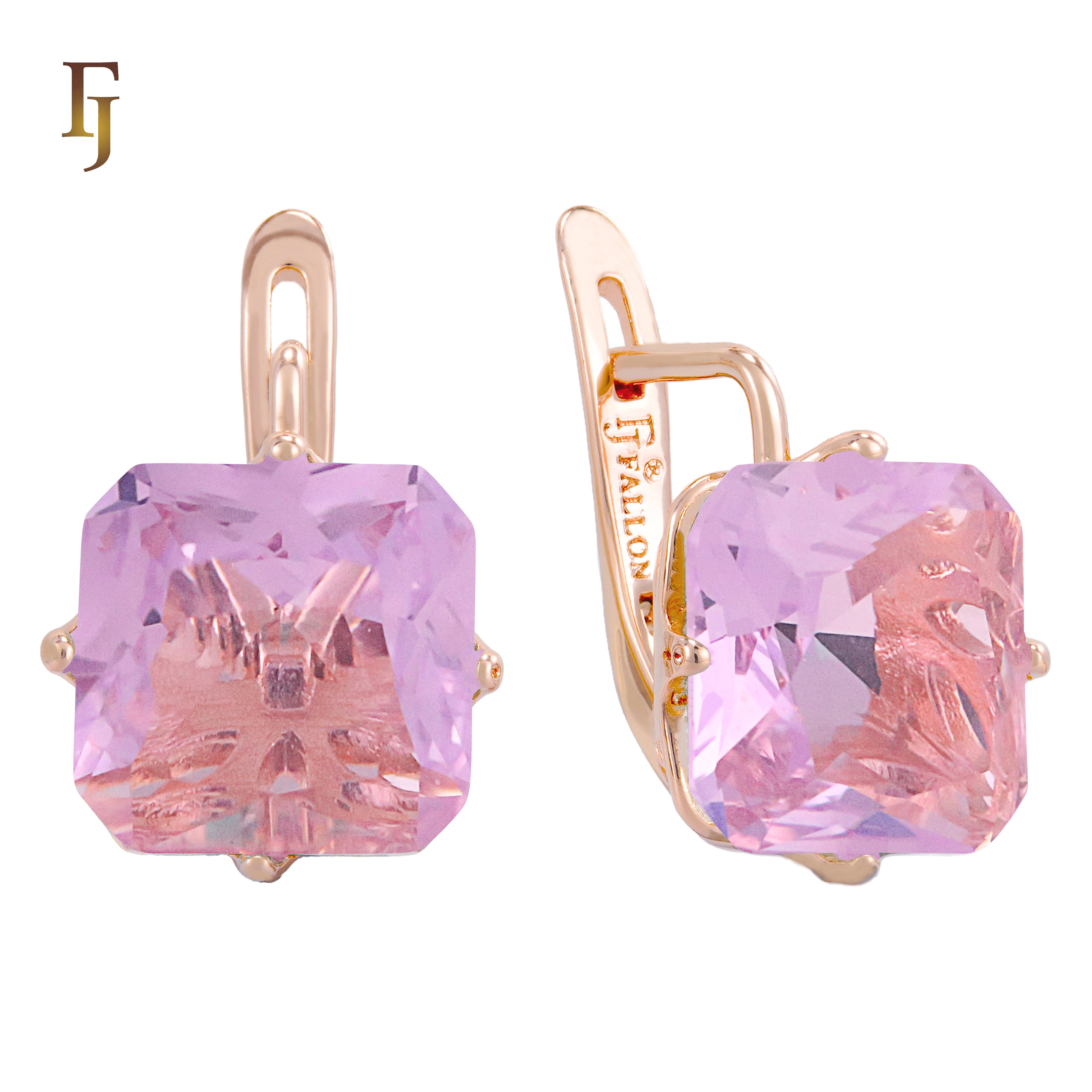 🔥 Gold Plated Russian Lock Earrings with Blue Princess-Cut Stone for Elegant Occasions