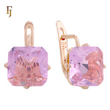 🔥 Gold Plated Russian Lock Earrings with Blue Princess-Cut Stone for Elegant Occasions